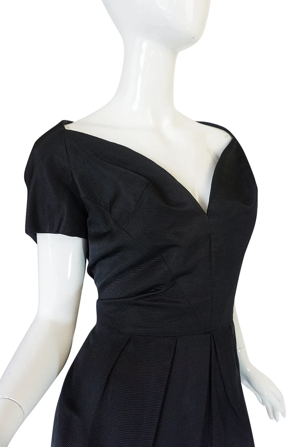 1950s Luis Estevez Black Silk Front Plunge Dress