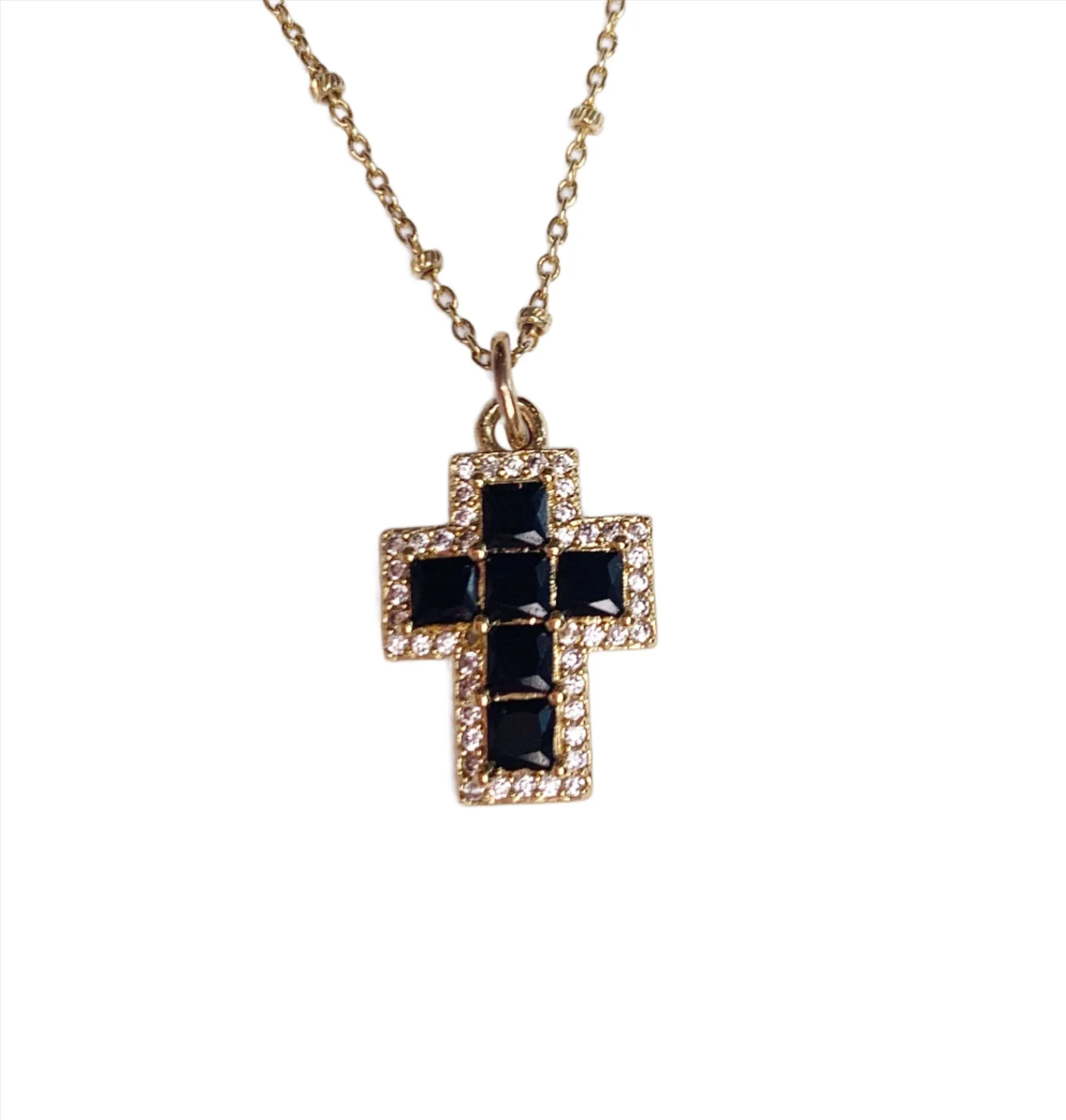 Black Pavé Mini Cross Necklace