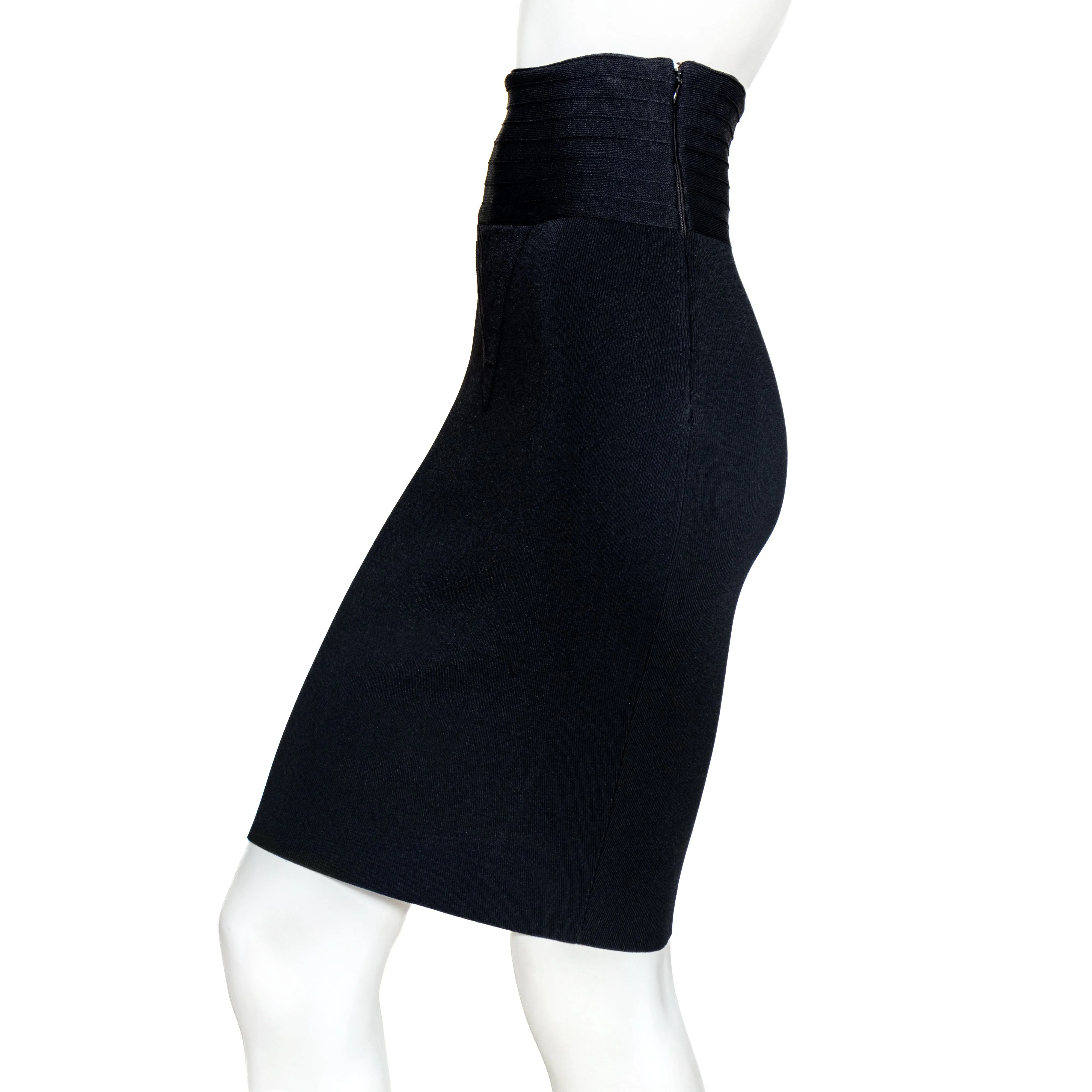 Black Viscose Bandage Pencil Skirt