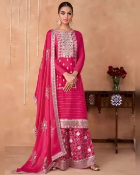 Chinon Silk Embroidery Designer Palazzo Suits