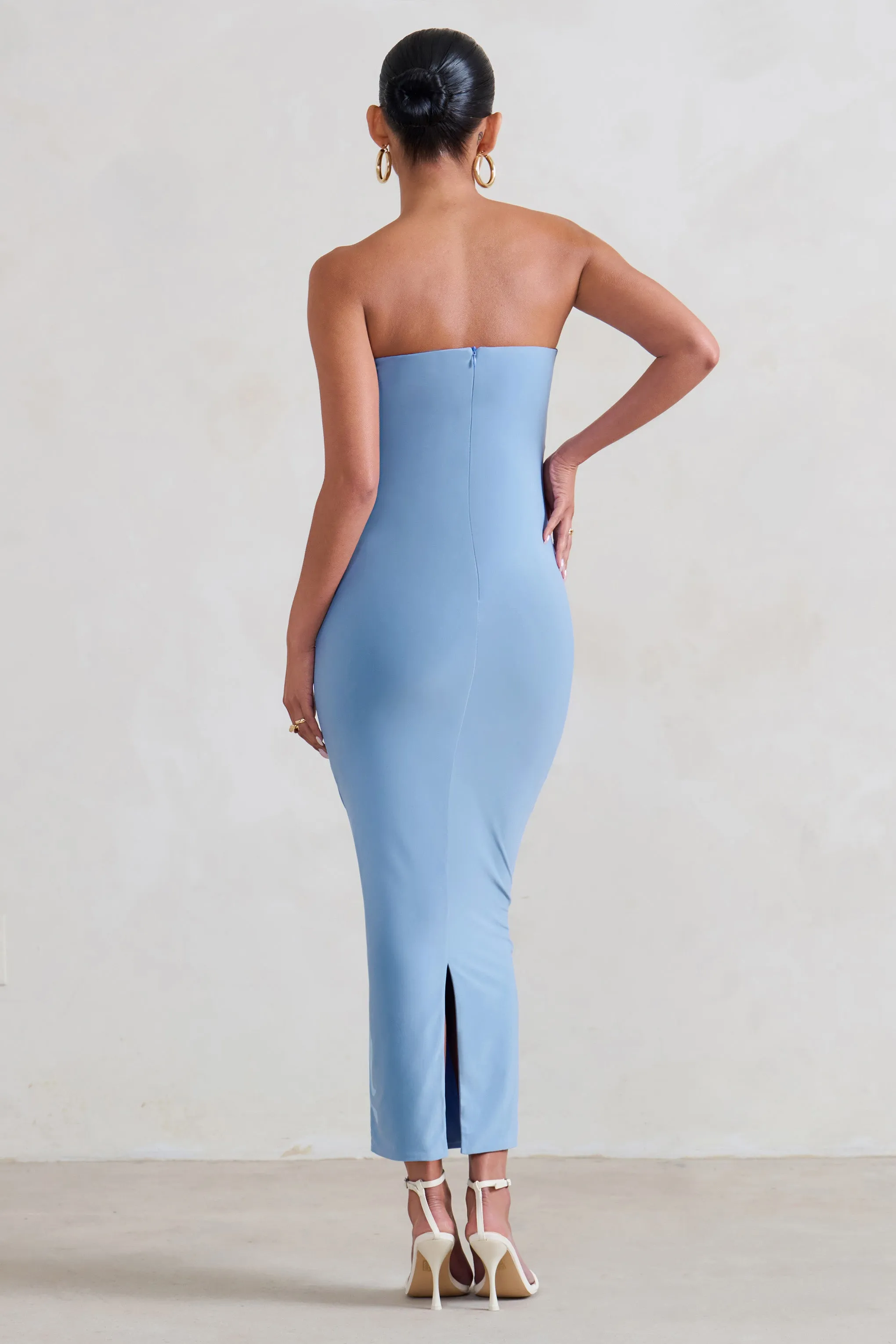 Evita | Powder Blue Maternity Sweetheart Twist Detail Midi Dress