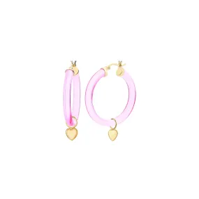 Heart Charm Lucite Hoop Earrings