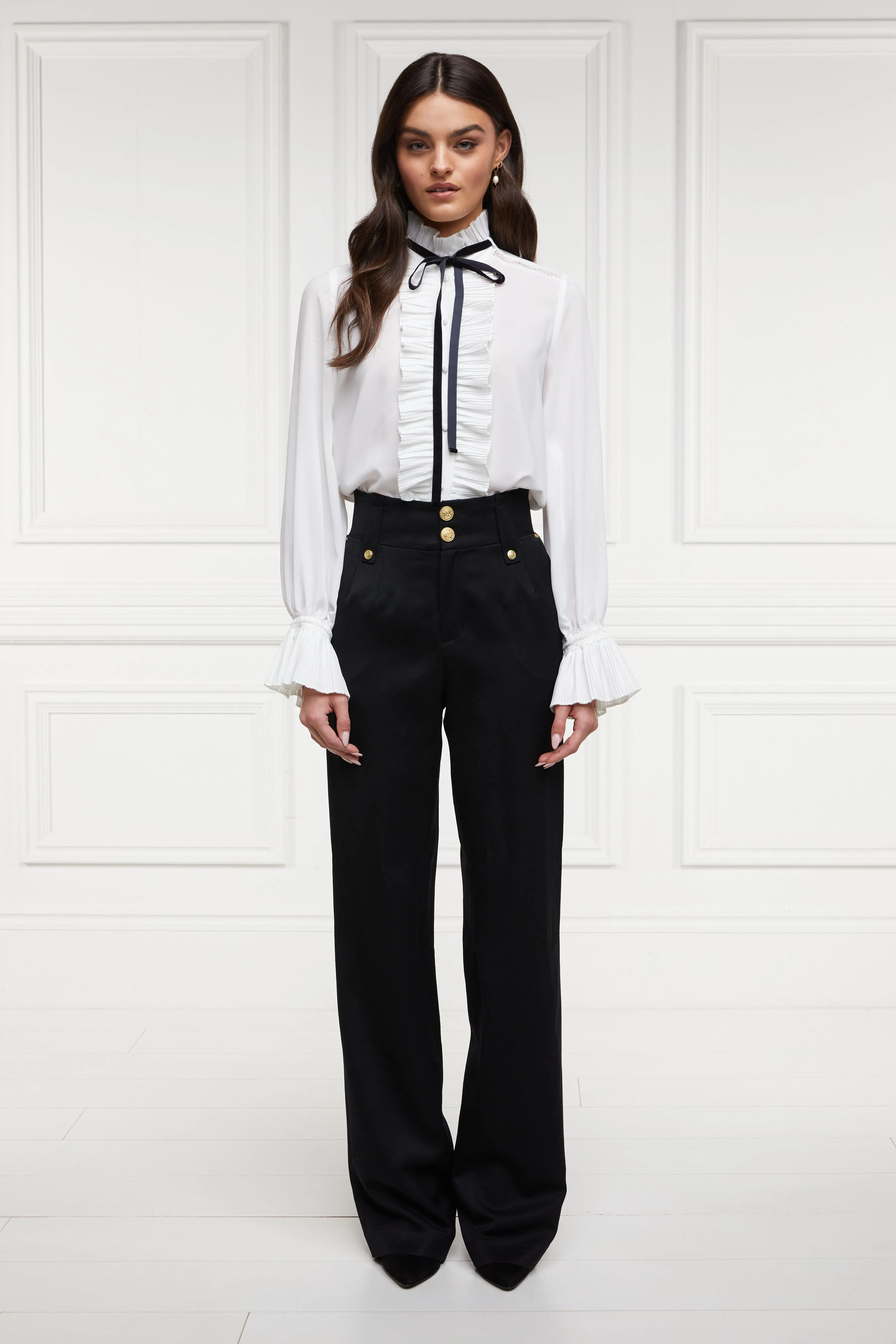 High Waisted Straight Trouser (Black Barathea)