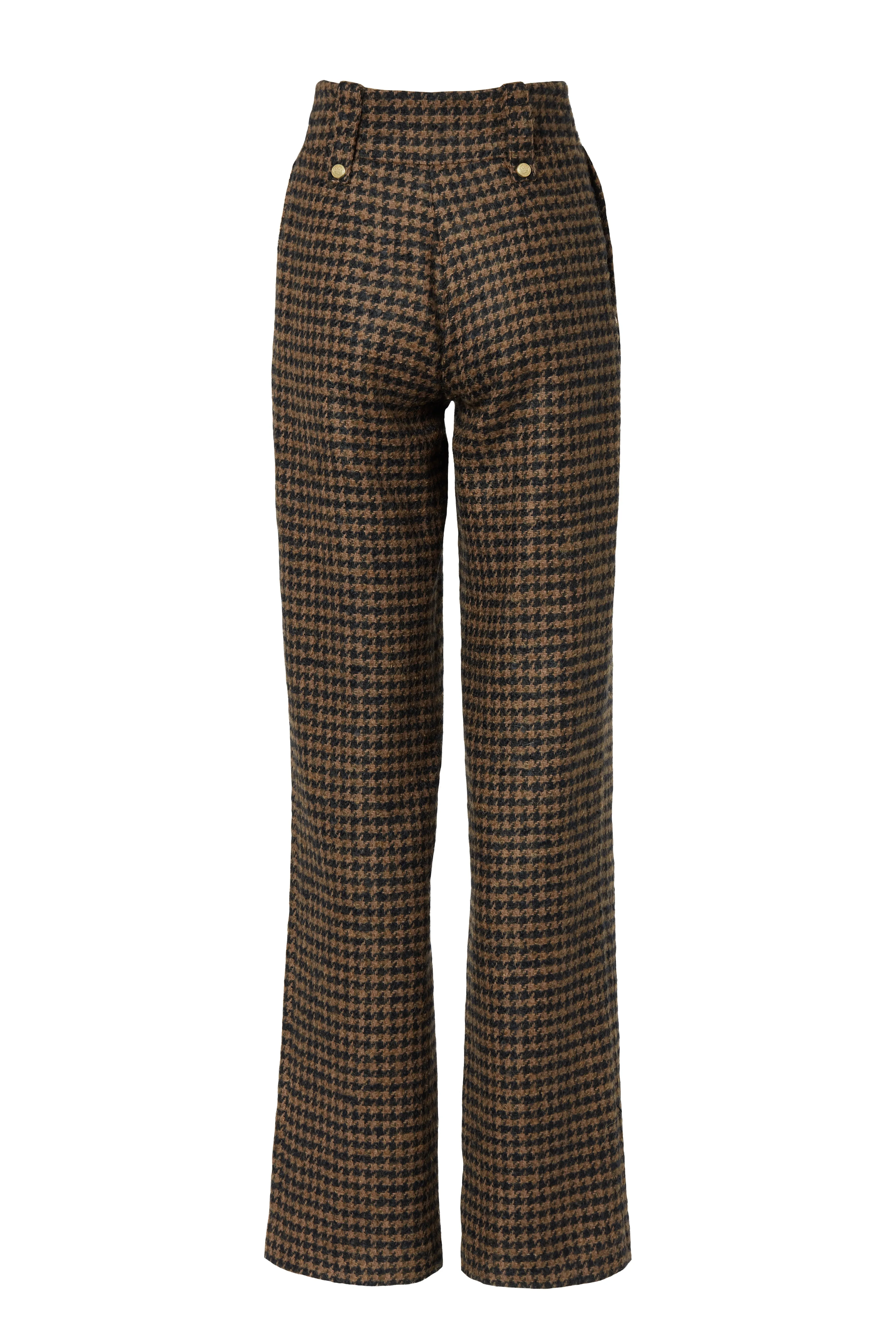 High Waisted Straight Trouser (Chocolate Houndstooth)