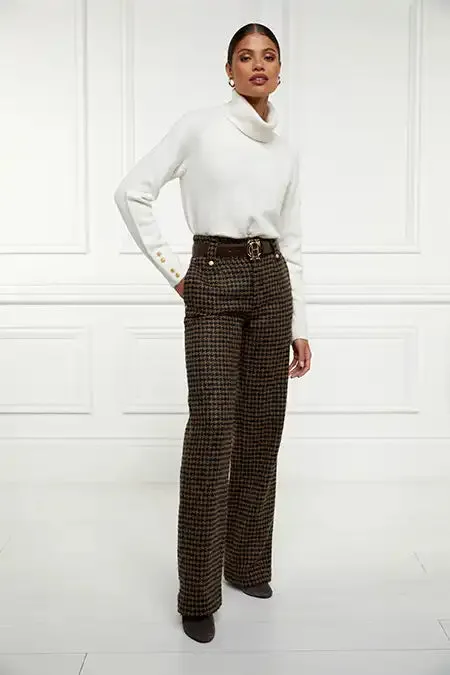 High Waisted Straight Trouser (Chocolate Houndstooth)