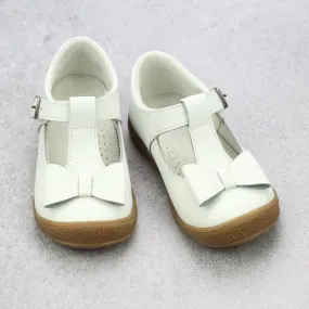 L'Amour Girls White T-Strap Bow Mary Janes