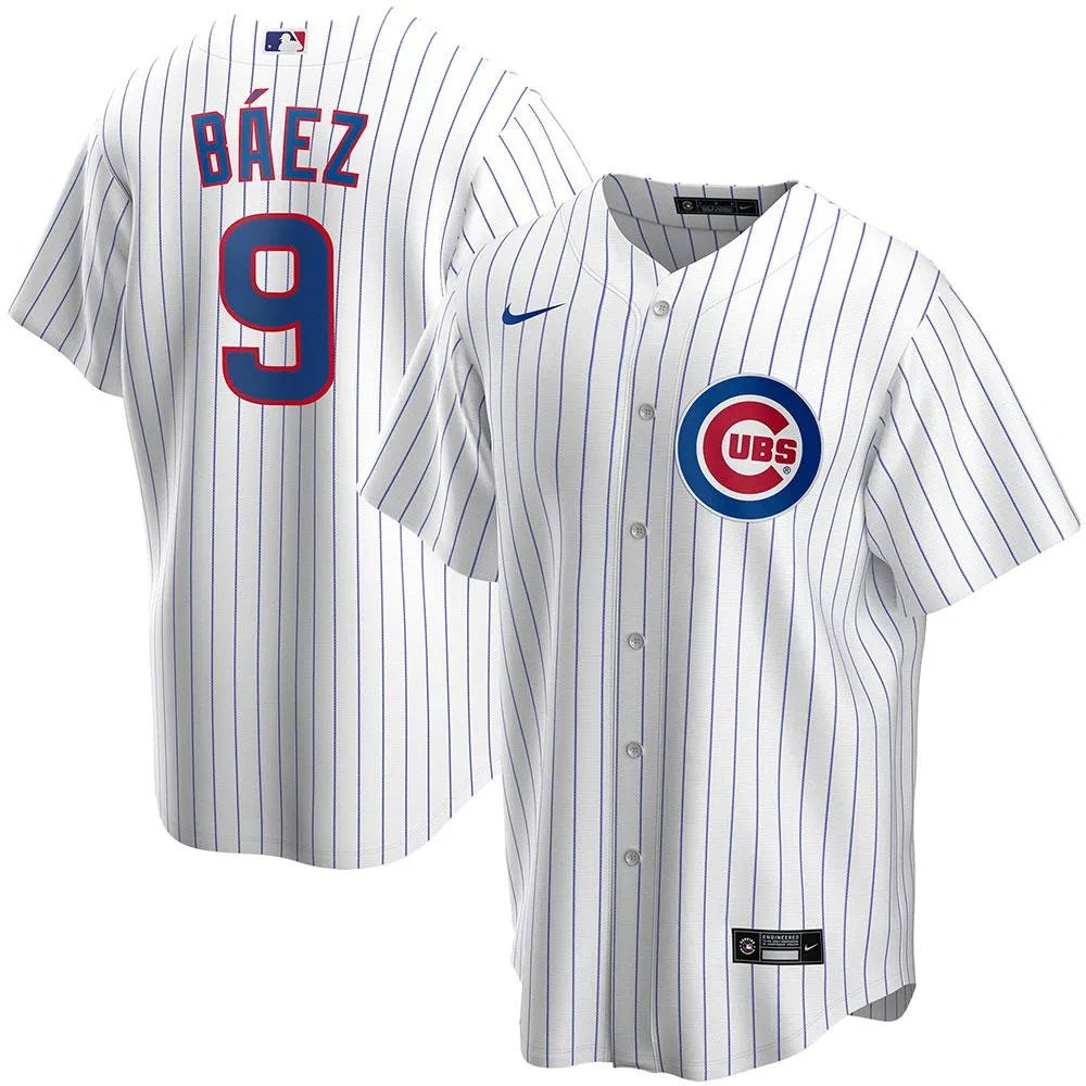 Mens Chicago Cubs Javy Baez Cool Base Replica Jersey White