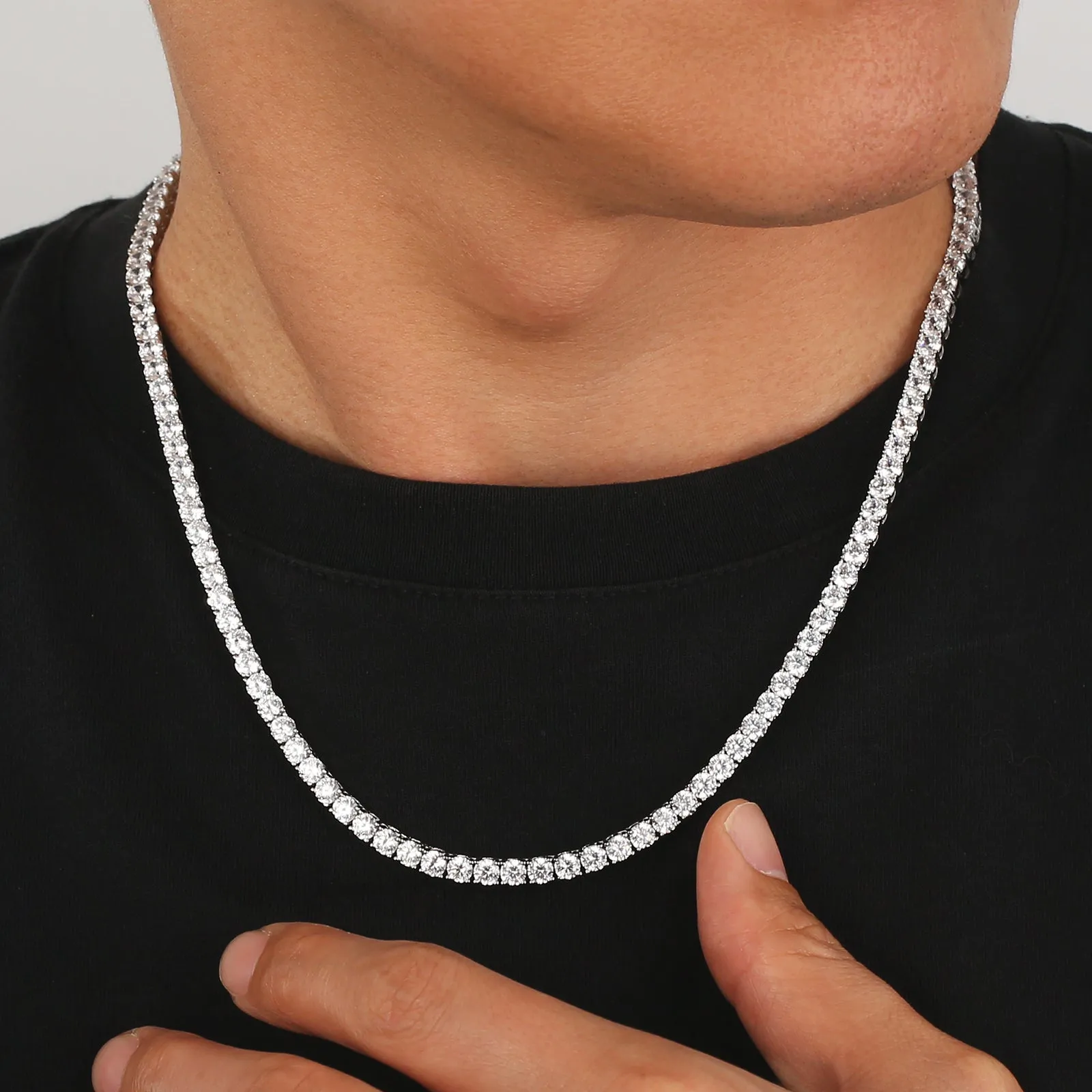 【NEW】4mm 925 Sterling Silver CZ Diamond Tennis Chain Necklace KRKC