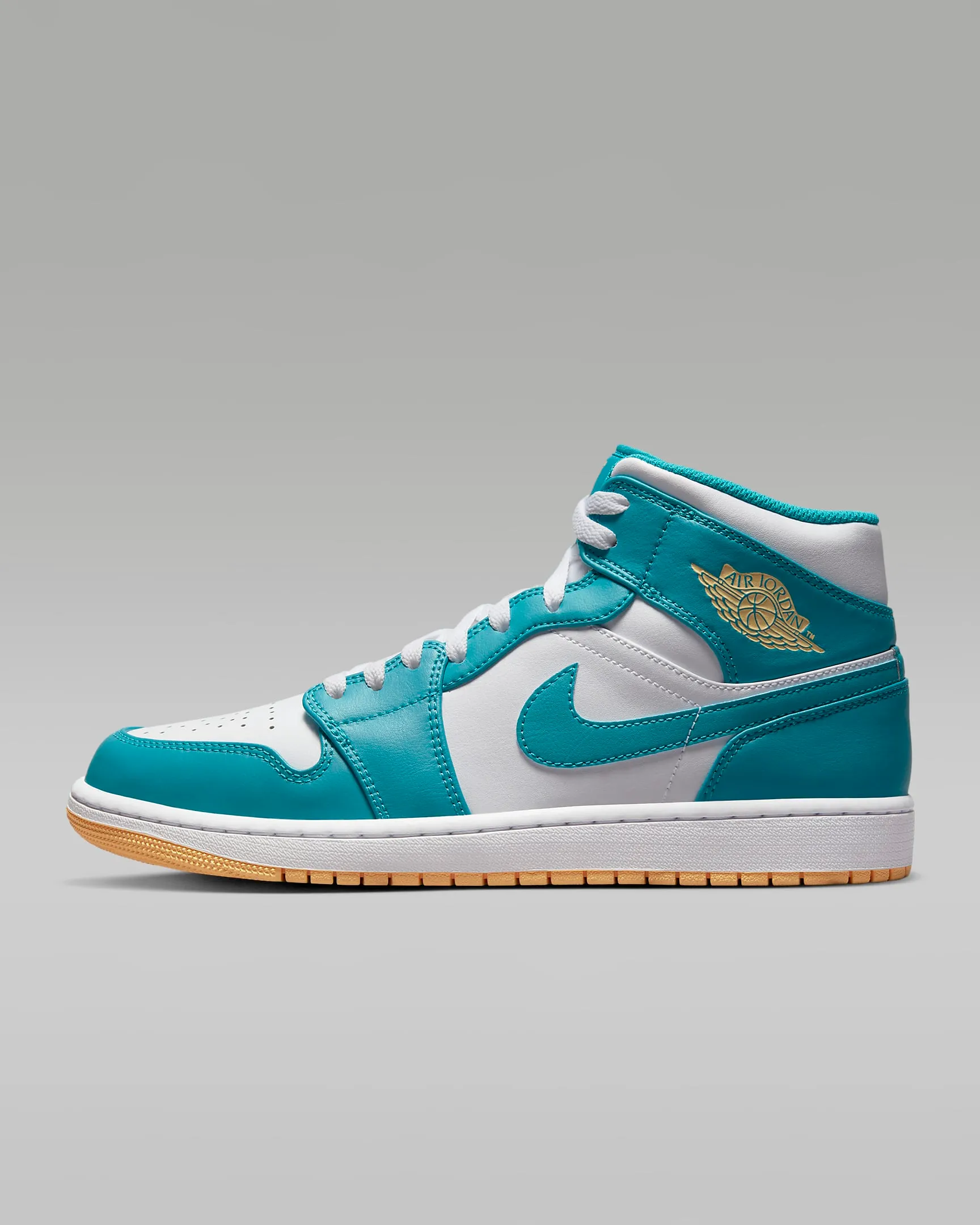 Nike Men's Air Jordan 1 Mid Shoes - Aquatone / White / Celestial Gold