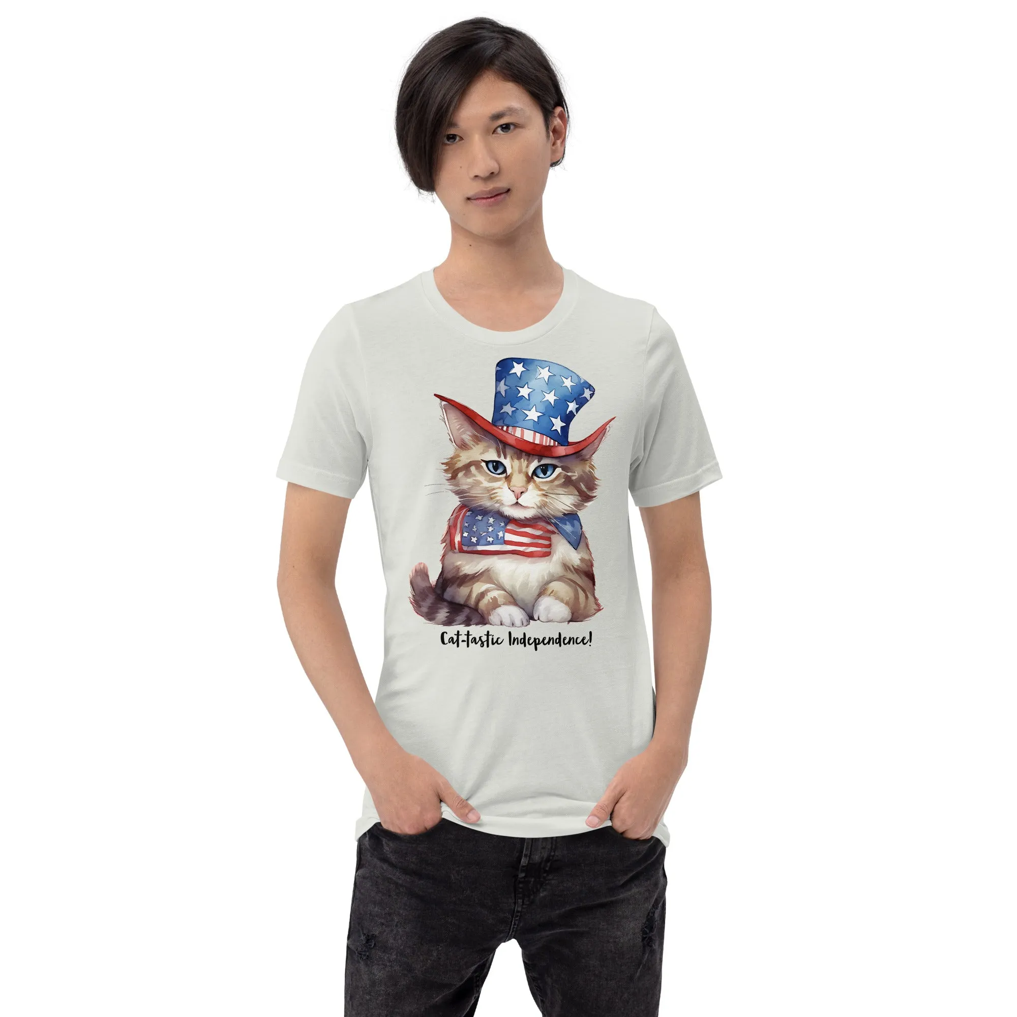 Patriotic Cat Tshirt With Customizable Text  For Cat Lovers