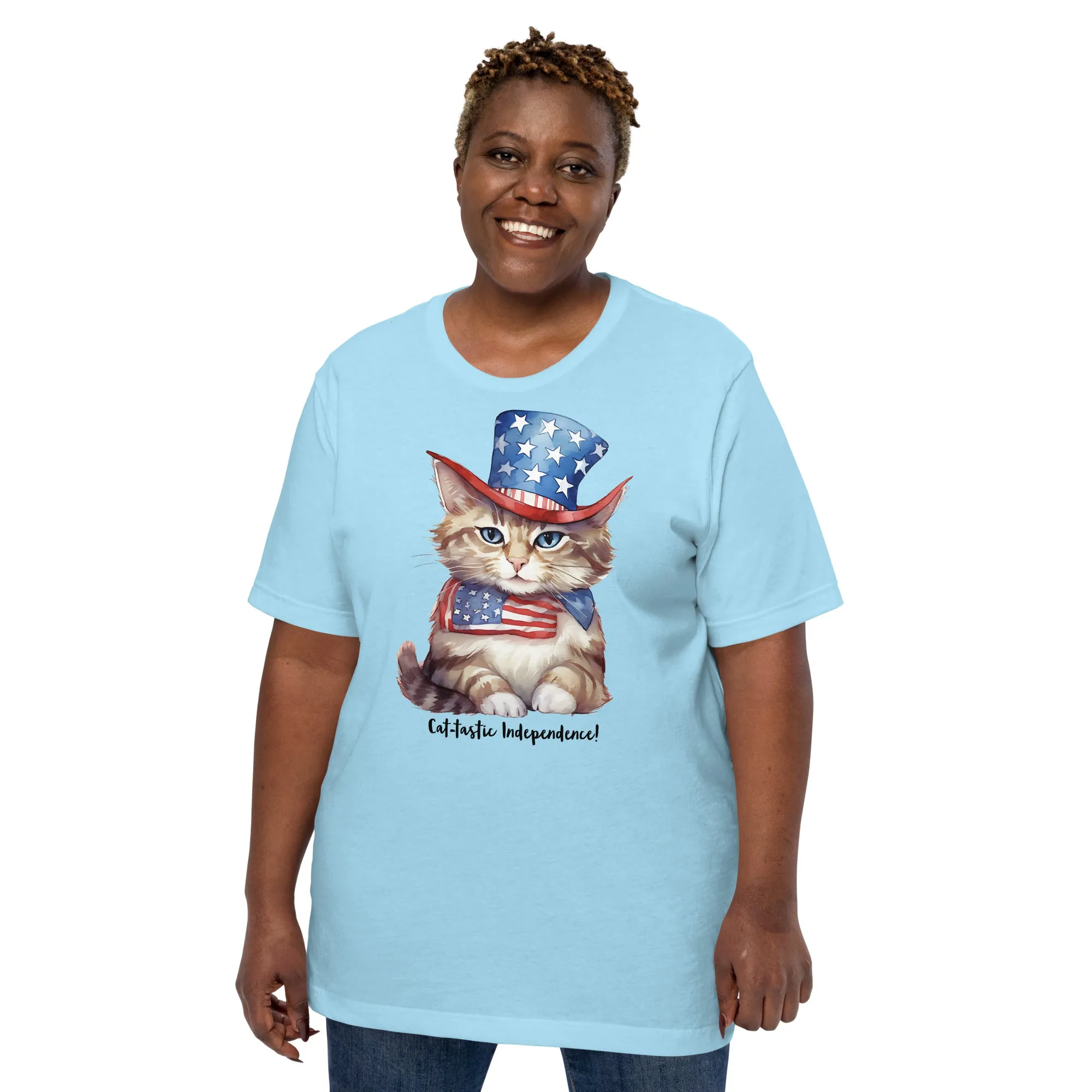 Patriotic Cat Tshirt With Customizable Text  For Cat Lovers