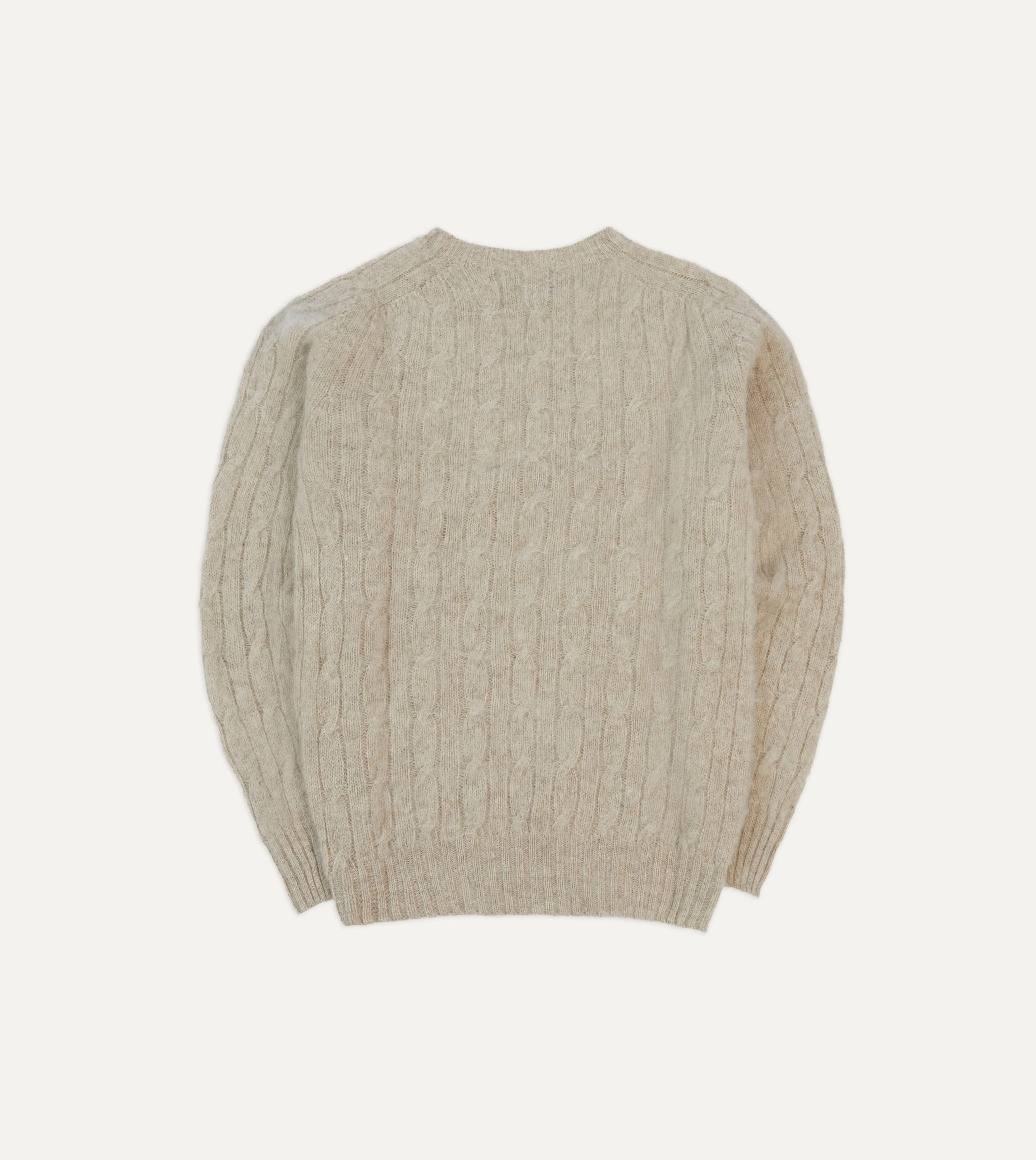 Putty Brushed Cable Knit Shetland Crew Neck Jumper