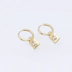 Rectangle Charm Huggie Hoop Earrings - Gold