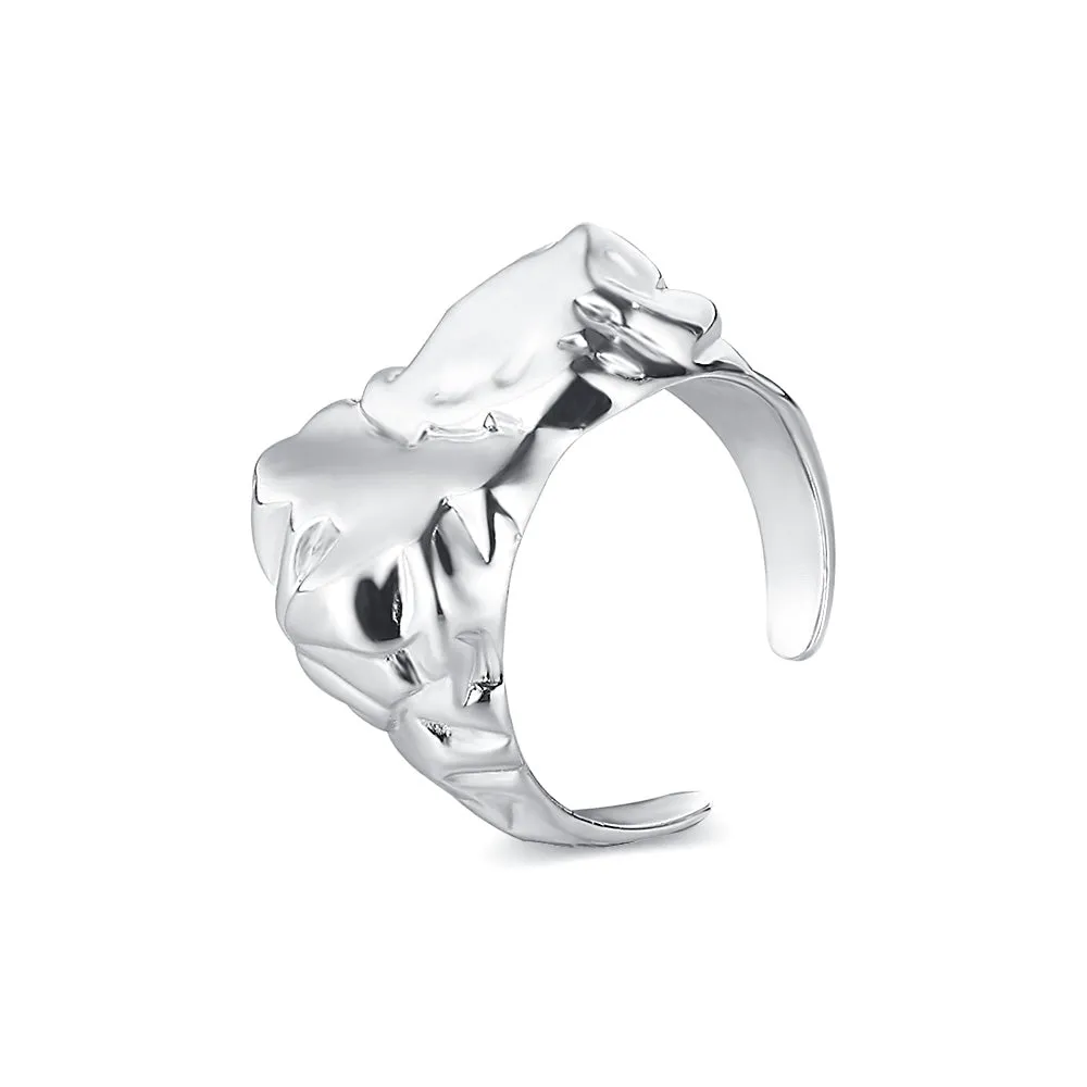 Silver Stone Textured Irregular Faceted Band Ring